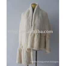 Hand Knitted Natural White Color Mink Fur Shawl